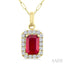 Emerald Shape Gemstone & Halo Diamond Pendant
