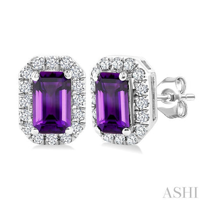 Emerald Shape Gemstone & Halo Diamond Earrings
