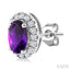 Oval Shape Gemstone & Halo Diamond Earrings
