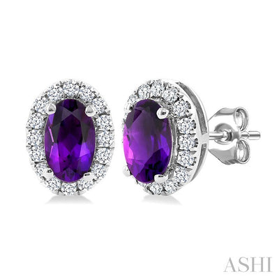 Oval Shape Gemstone & Halo Diamond Earrings