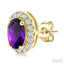 Oval Shape Gemstone & Halo Diamond Earrings