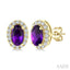 Oval Shape Gemstone & Halo Diamond Earrings