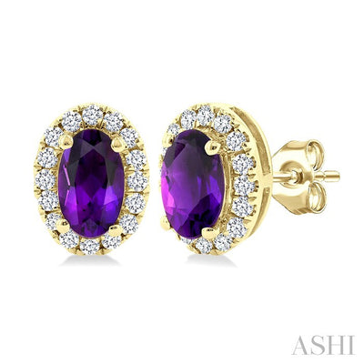 Oval Shape Gemstone & Halo Diamond Earrings