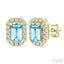 Emerald Shape Gemstone & Halo Diamond Earrings