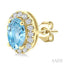 Oval Shape Gemstone & Halo Diamond Earrings