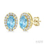 Oval Shape Gemstone & Halo Diamond Earrings