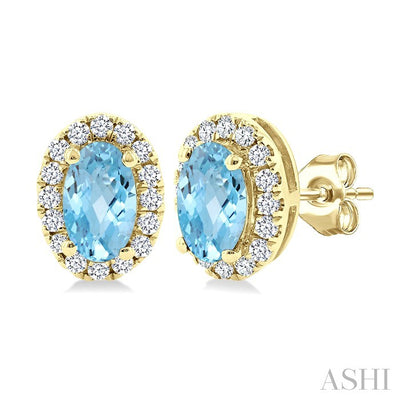 Oval Shape Gemstone & Halo Diamond Earrings