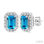 Emerald Shape Gemstone & Halo Diamond Earrings