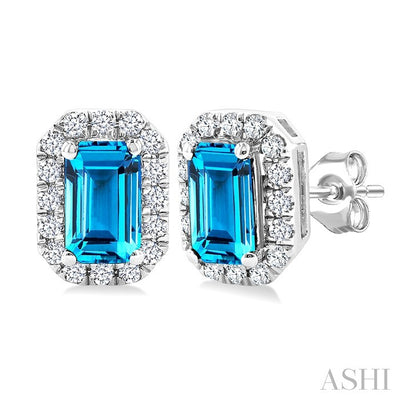 Emerald Shape Gemstone & Halo Diamond Earrings