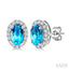 Oval Shape Gemstone & Halo Diamond Earrings