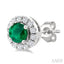 Round Shape Gemstone & Halo Diamond Earrings