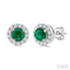 Round Shape Gemstone & Halo Diamond Earrings