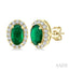 Oval Shape Gemstone & Halo Diamond Earrings