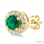 Round Shape Gemstone & Halo Diamond Earrings