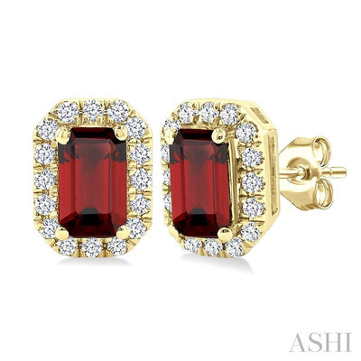 Emerald Shape Gemstone & Halo Diamond Earrings