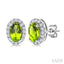Oval Shape Gemstone & Halo Diamond Earrings