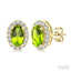 Oval Shape Gemstone & Halo Diamond Earrings
