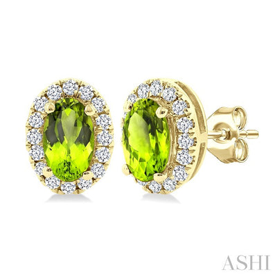 Oval Shape Gemstone & Halo Diamond Earrings