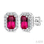 Emerald Shape Gemstone & Halo Diamond Earrings