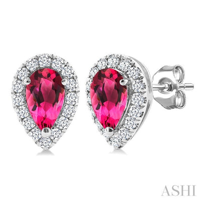 Pear Shape Gemstone & Halo Diamond Earrings