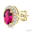 Oval Shape Gemstone & Halo Diamond Earrings