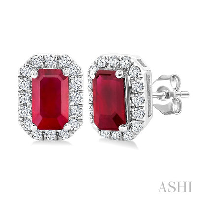 Emerald Shape Gemstone & Halo Diamond Earrings