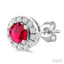 Round Shape Gemstone & Halo Diamond Earrings