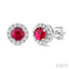 Round Shape Gemstone & Halo Diamond Earrings