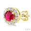 Round Shape Gemstone & Halo Diamond Earrings