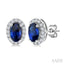 Oval Shape Gemstone & Halo Diamond Earrings