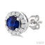 Round Shape Gemstone & Halo Diamond Earrings