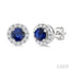 Round Shape Gemstone & Halo Diamond Earrings