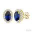 Oval Shape Gemstone & Halo Diamond Earrings