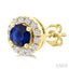 Round Shape Gemstone & Halo Diamond Earrings
