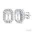 Emerald Shape Gemstone & Halo Diamond Earrings