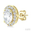 Oval Shape Gemstone & Halo Diamond Earrings