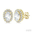 Oval Shape Gemstone & Halo Diamond Earrings