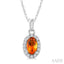 Oval Shape Gemstone & Halo Diamond Pendant