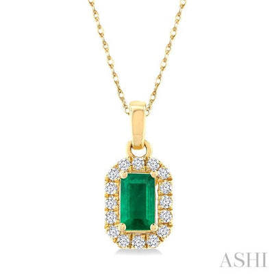 Emerald Shape Gemstone & Halo Diamond Pendant