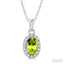 Oval Shape Gemstone & Halo Diamond Pendant