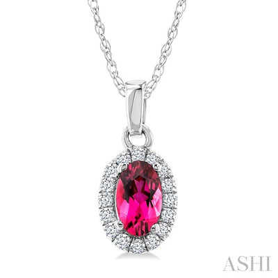 Oval Shape Gemstone & Halo Diamond Pendant