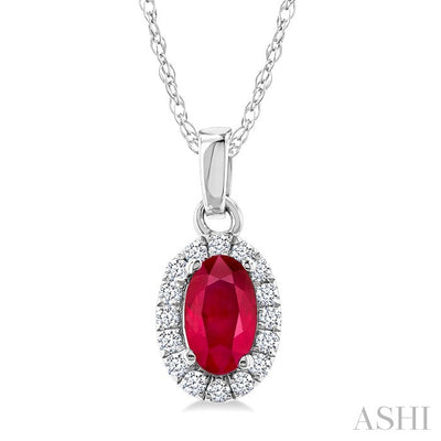 Oval Shape Gemstone & Halo Diamond Pendant