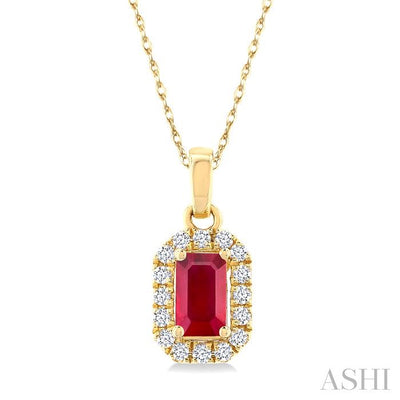 Emerald Shape Gemstone & Halo Diamond Pendant