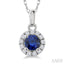 Round Shape Gemstone & Halo Diamond Pendant
