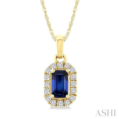 Emerald Shape Gemstone & Halo Diamond Pendant