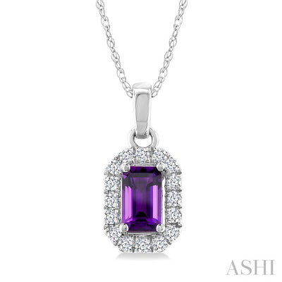 Emerald Shape Gemstone & Halo Diamond Pendant