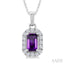 Emerald Shape Gemstone & Halo Diamond Pendant