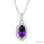 Oval Shape Gemstone & Halo Diamond Pendant