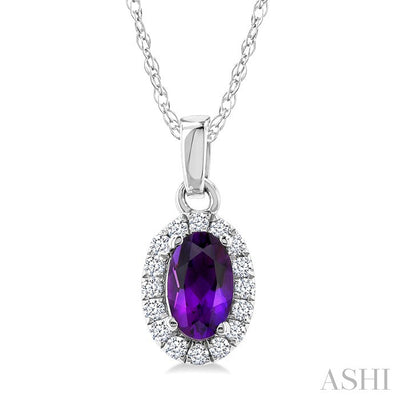 Oval Shape Gemstone & Halo Diamond Pendant
