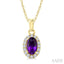 Oval Shape Gemstone & Halo Diamond Pendant